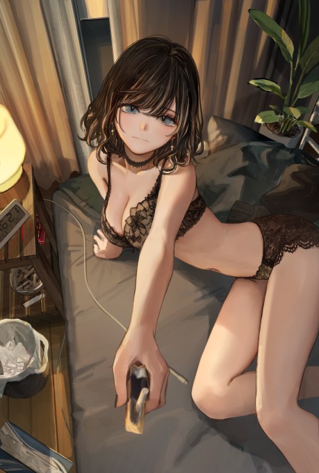 穿着内衣内裤女孩递烟2k手机壁纸