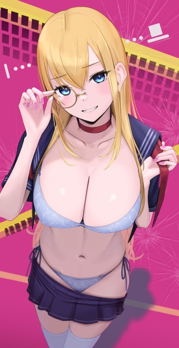胸前鸿沟金色长发女孩8k手机壁纸