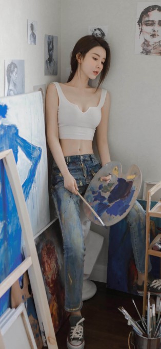 画室里的漂亮小姐姐手机壁纸