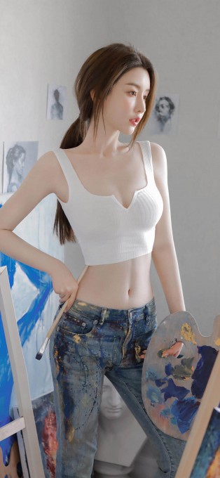 画室里的漂亮小姐姐手机壁纸