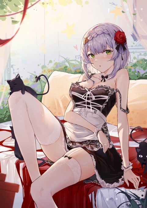 《原神》诺艾尔女仆装白色丝袜6k手机壁纸