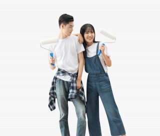 青年男女欢乐装修形象