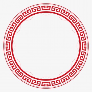 中国风红色回纹圆形边框矢量免抠