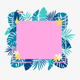 彩色绿色花环绿叶边框PNG