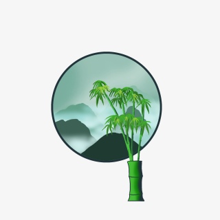 竹子山峰手绘春天绿色云海