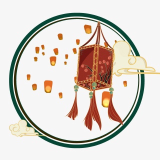 国潮元旦新年过节灯笼圆形复古新年