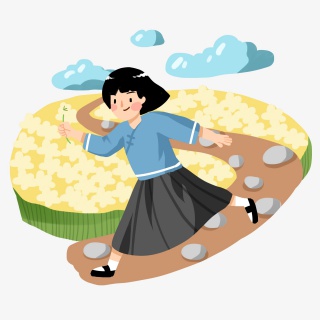 清明女孩拿小花奔跑