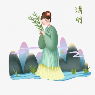 清明古装女孩插画