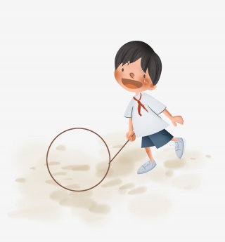 回忆童年滚铁环的男孩
