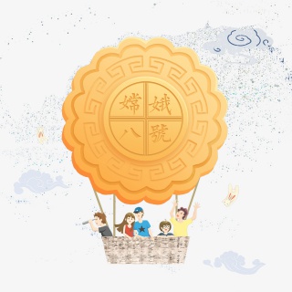 中秋月饼元素浪漫想象月饼热气球