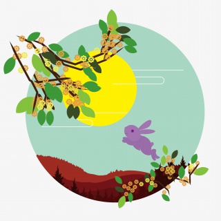 中秋卡通扁平兔子月亮插画可商用