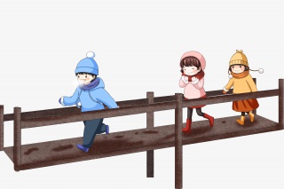 冬天过桥的孩子