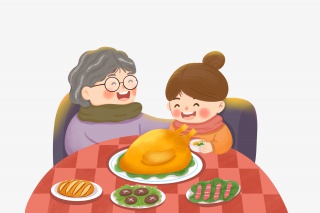 感恩节吃火鸡的祖孙