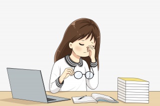 上网课眼睛疲劳的女生