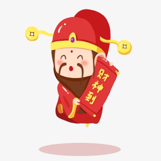 卡通手绘喜庆财神财神爷红色系