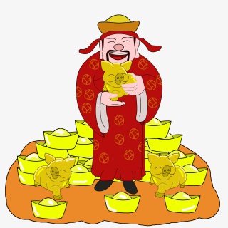 抱着金猪的财神爷