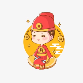 坐在金元宝上的小财神爷公子