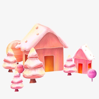 卡通雪景小屋子手绘插画海报背景元素