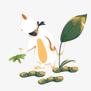 卡通手绘可爱猫咪绿地抓蜻蜓元素