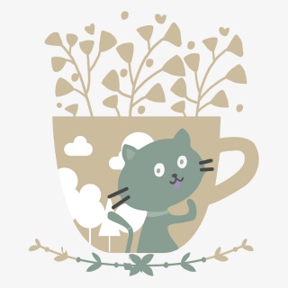 卡通手绘插画杯子猫咪元素等组合免抠素材