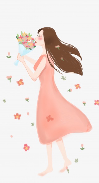女生女神节38妇女节披着头发的美女花束
