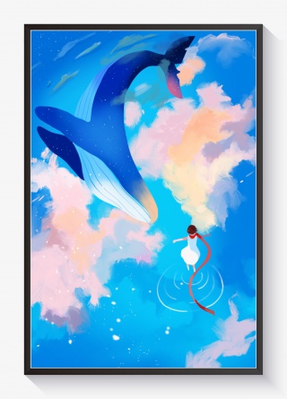 治愈系天空星空情感女孩鲸鱼