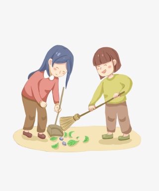 劳动节扫把清洁用品卡通手绘打扫