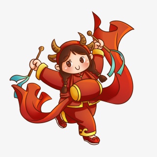 新年卡通元素牛年敲鼓腰鼓习俗热闹过年