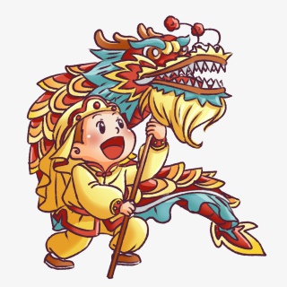 新年卡通元素牛年舞龙习俗热闹红火过年