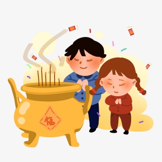 新年春节习俗祈福烧香祭拜扁平可爱装饰