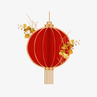 春节新年国潮元素灯笼装饰背景金色树枝金色植物