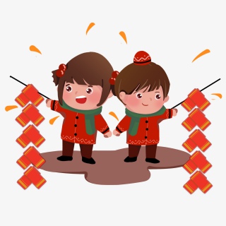 新年除夕小孩放鞭炮习俗可爱扁平装饰