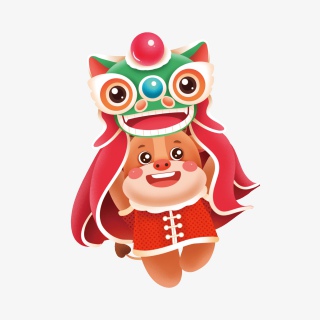 手绘风2021新年牛牛舞狮设计元素