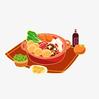新年习俗黄色卡通手绘年夜饭PNG