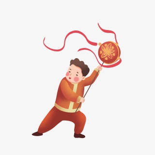 手绘卡通人物男孩新年玩耍设计元素