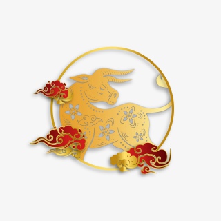 金色红色祥云牛头2021新年节日中国风
