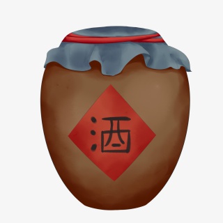 中国水墨风酒坛插画