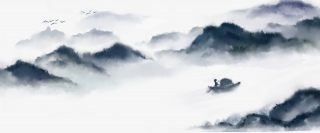 山水画水墨湖泊小船中国风