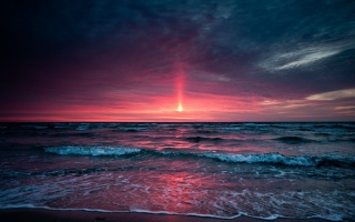 晚霞海滩海洋地平线高清风景壁纸