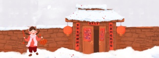 新年门前吃糖葫芦的女孩