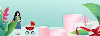 母亲节小清新蓝色立体时尚美妆banner