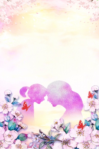 母亲节快乐紫色母女手绘清新广告背景