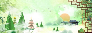 山水亭子传统节日端午节背景