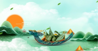 简约古风端午节创意背景合成