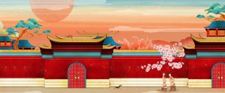 古风工笔画建筑国潮背景