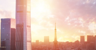 简约城市建筑唯美光效合成背景